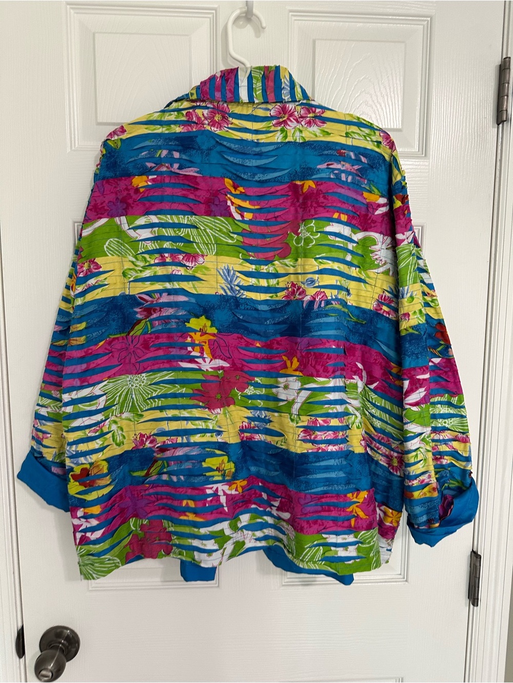 Tropical Stripe Relaxed Blazer Jacket in Blue, Pink & Green - Picture 2 of 4